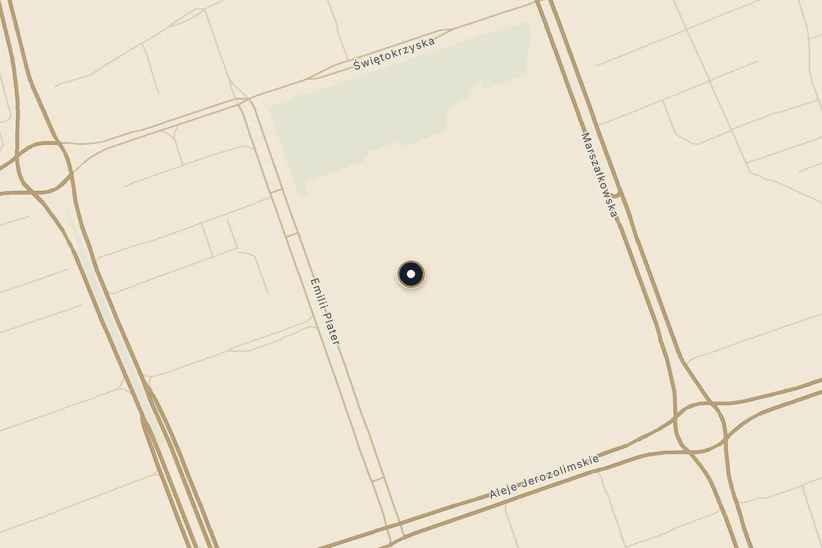 Map showing the location of the Law Office at plac Defilad 1 in Warsaw — near Marszałkowska Street, Świętokrzyska Street, Emilii Plater Street and Aleje Jerozolimskie.